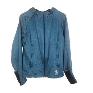 LOKI Gear Tech Jacket Womens Large Blue Softshell Hooded Full Zip Mitts